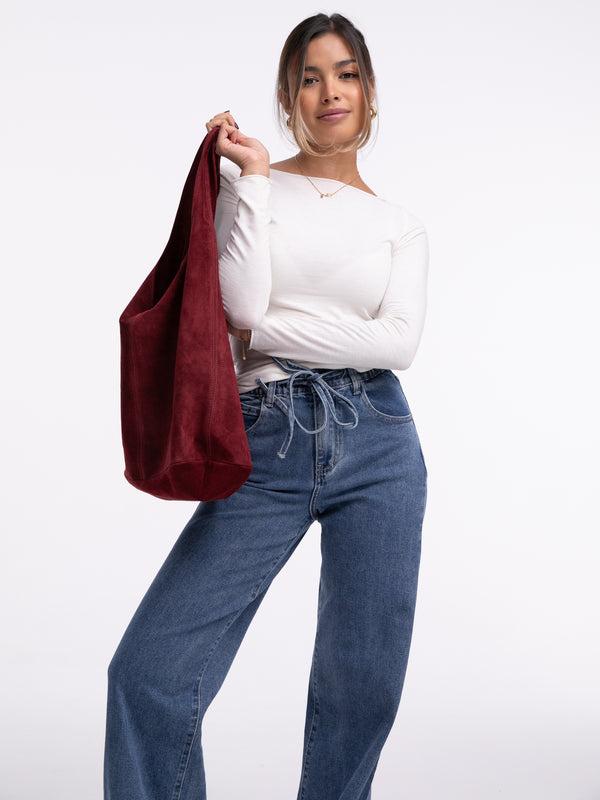 Wildleder-Tasche "Anna" in Burgundy