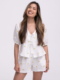 Musselin-Bow-Bluse "Lemon"
