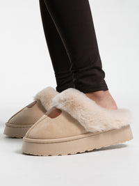 Plateau Boots mit Fell "Babe" in Creme