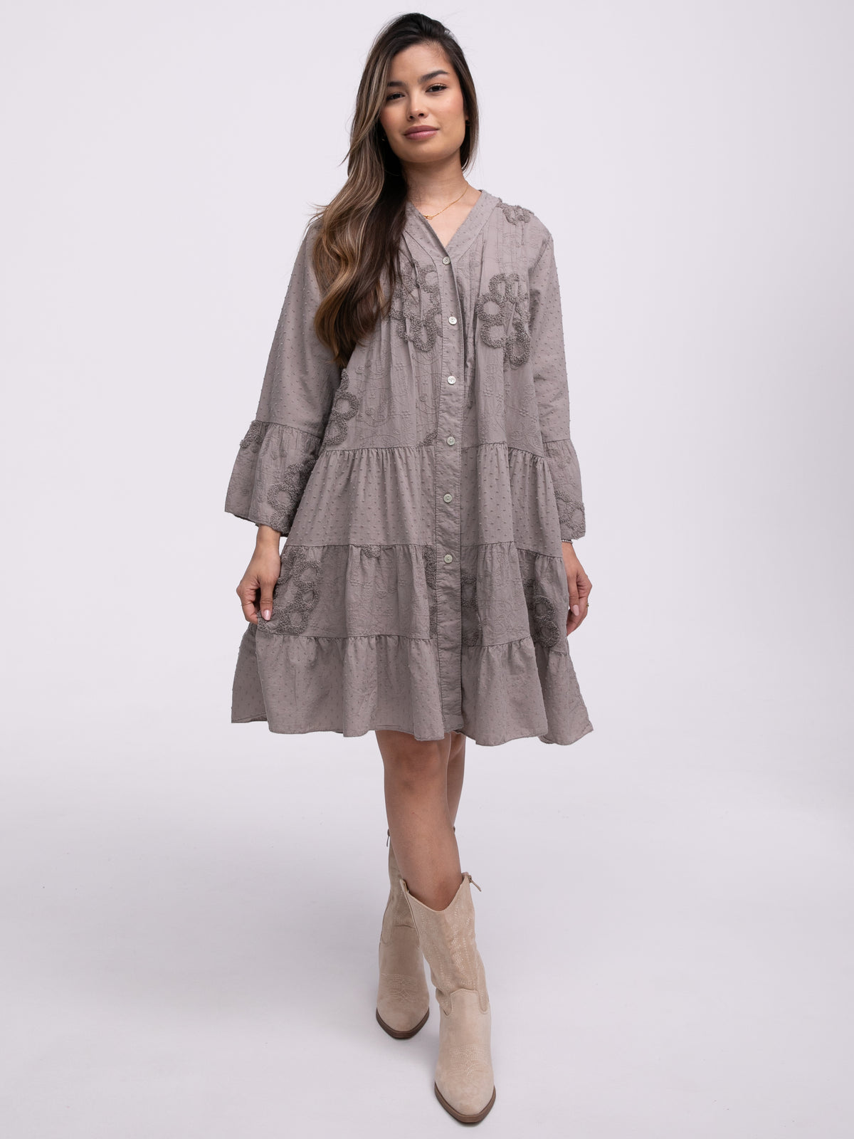 Baumwollkleid "Holly" in Taupe