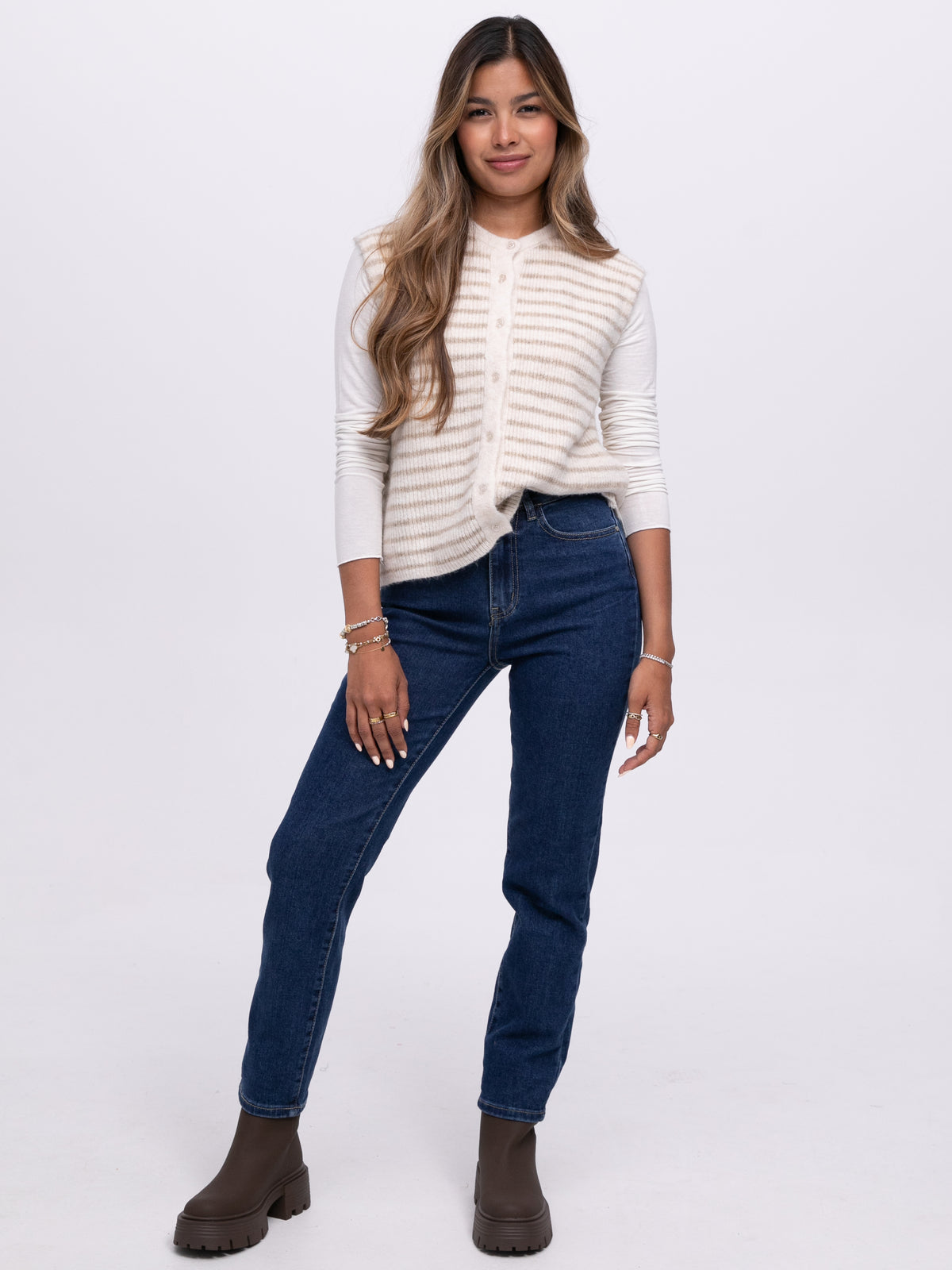 Weste "Dinah" in Creme gestreift