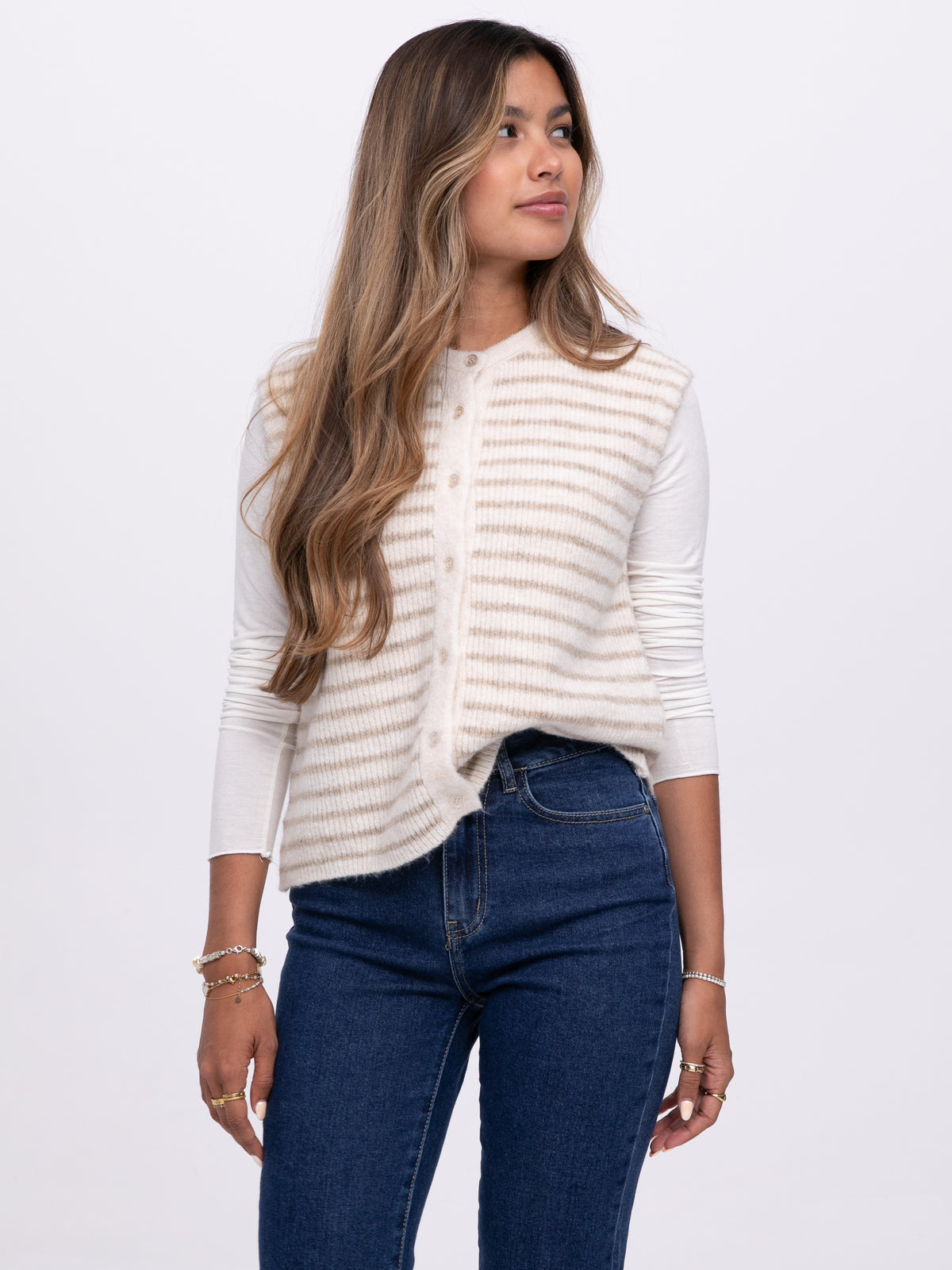 Weste "Dinah" in Creme gestreift