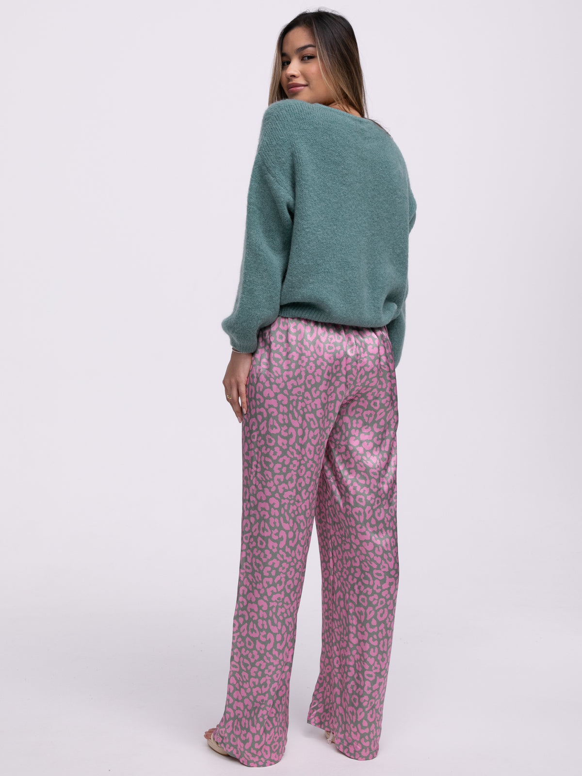 Satinhose „Sydney“ in Leo Rosa/Grün