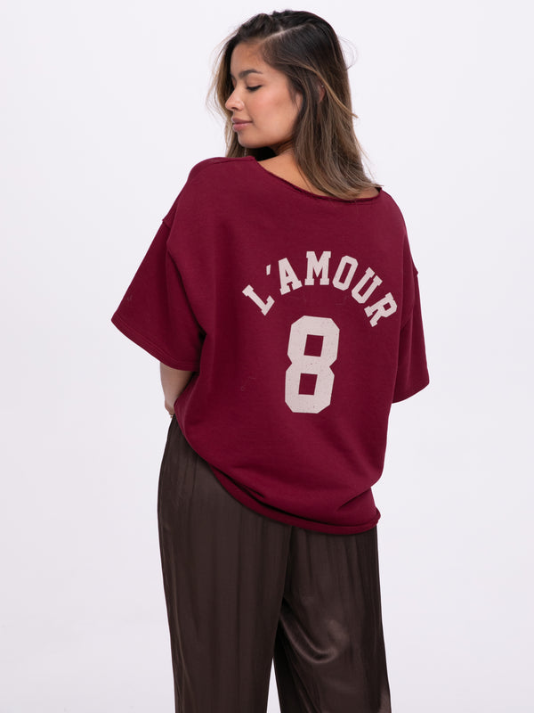 Kurzarm Sweater "L'amour" in Burgundy