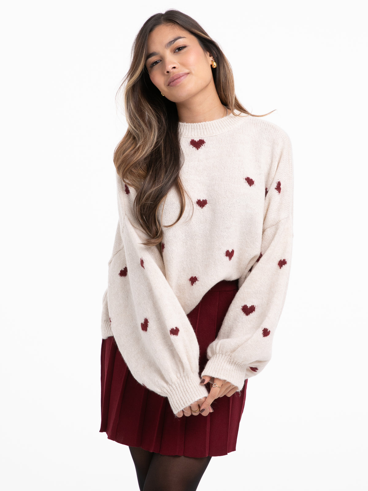 Strickpullover "Lovebird" in Creme/Burgundy