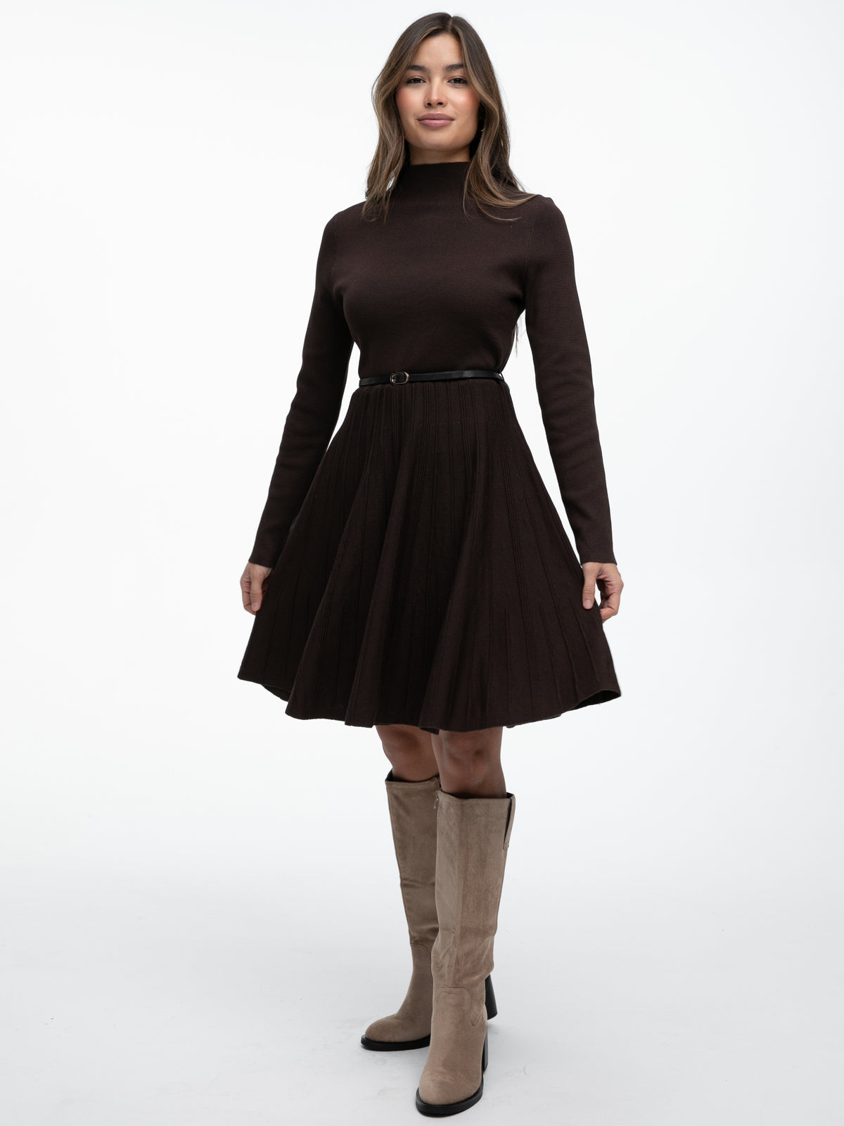 Kurzes Plissiertes Kleid "Valencia" in Braun