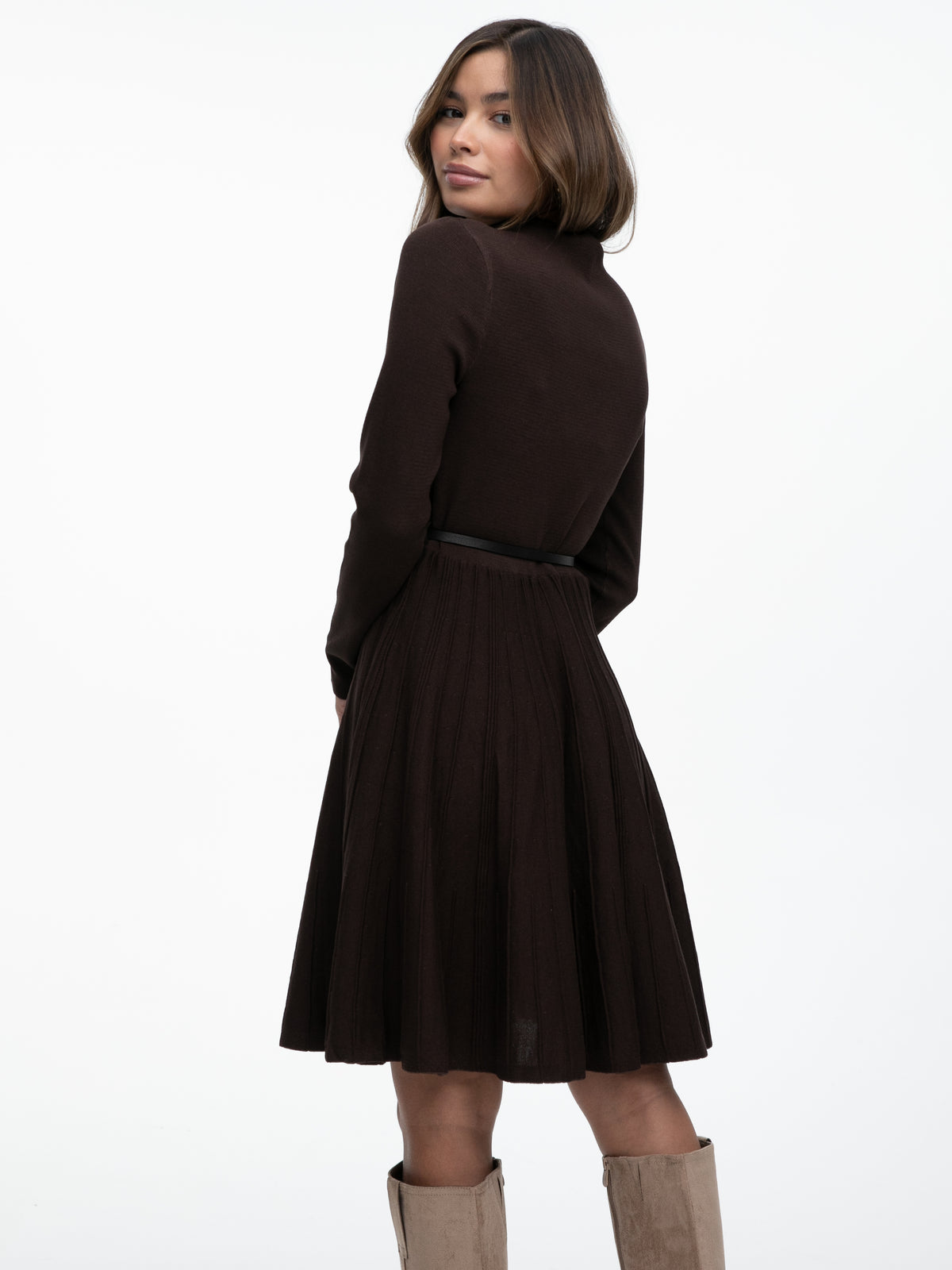 Kurzes Plissiertes Kleid "Valencia" in Braun