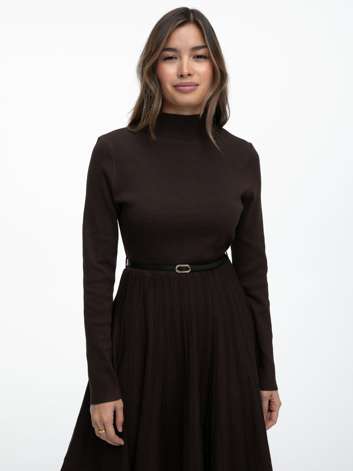 Kurzes Plissiertes Kleid "Valencia" in Braun