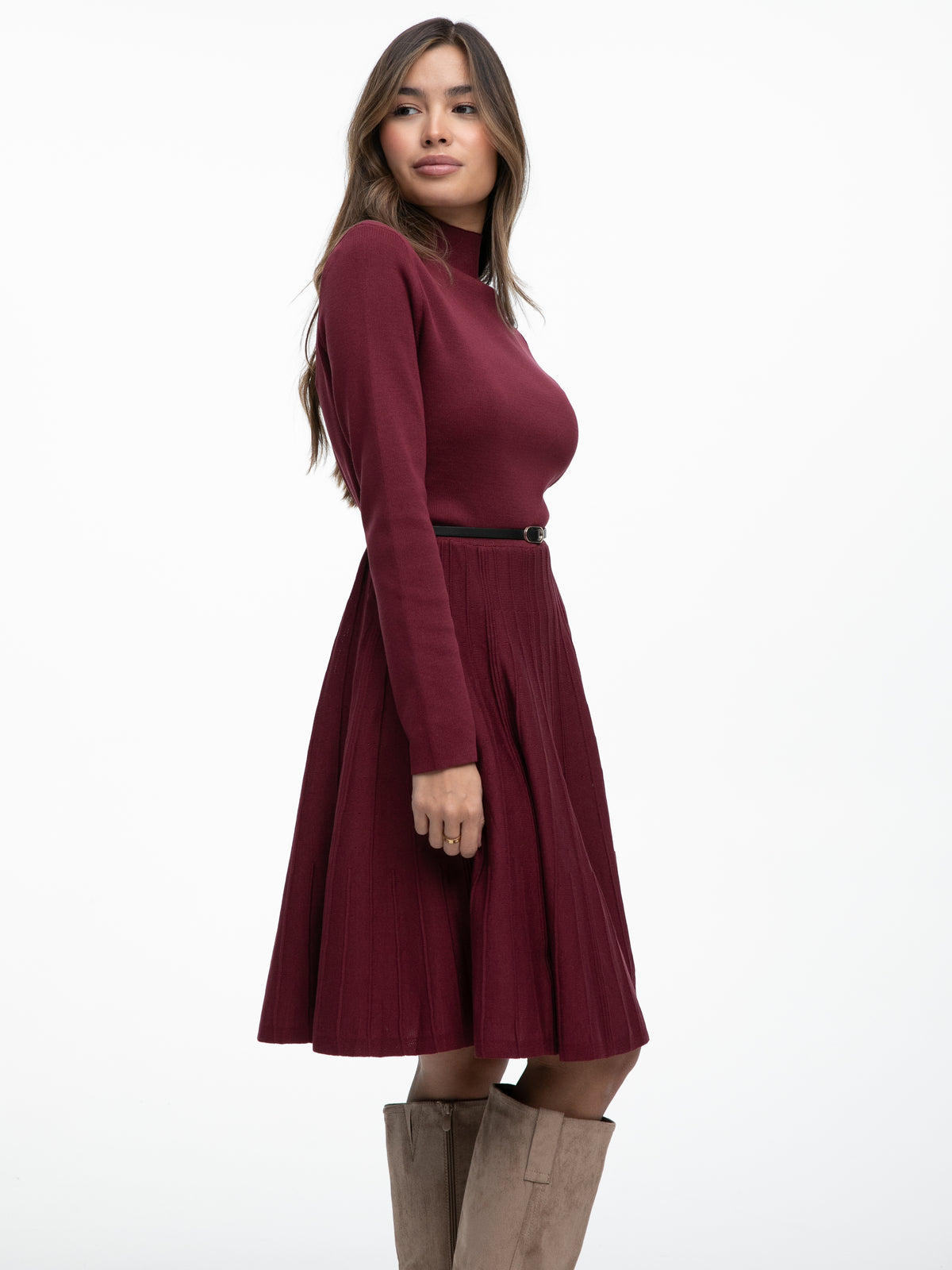 Kurzes Plissiertes Kleid "Valencia" in Burgundy