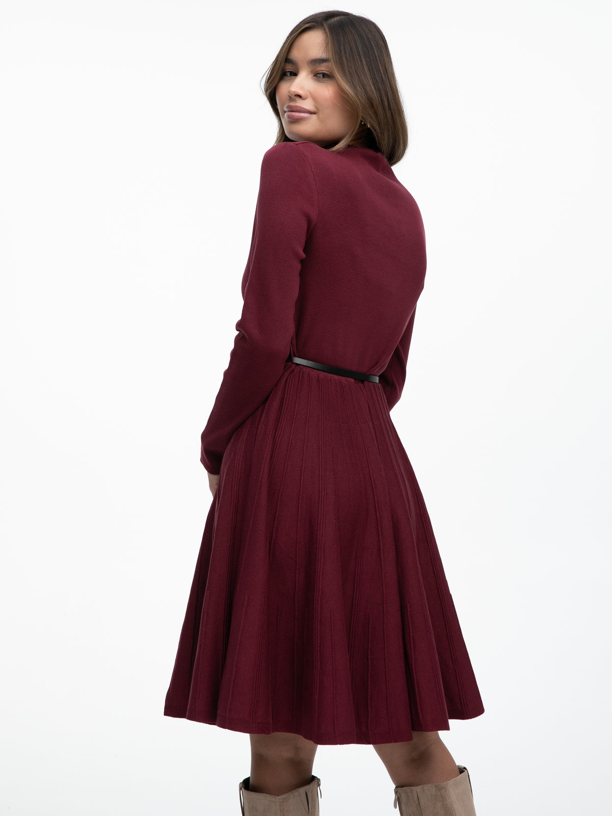 Kurzes Plissiertes Kleid "Valencia" in Burgundy