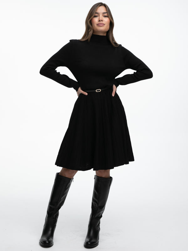 Kurzes Plissiertes Kleid "Valencia" in Schwarz