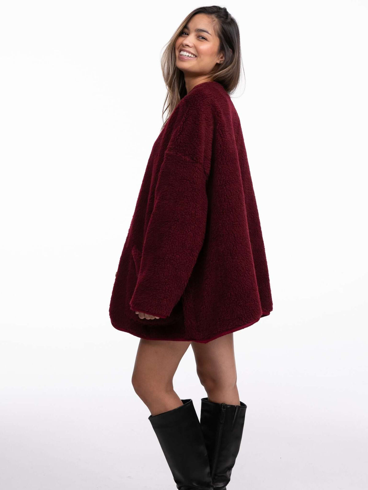 Leichte Teddyjacke "Alice" in Burgundy