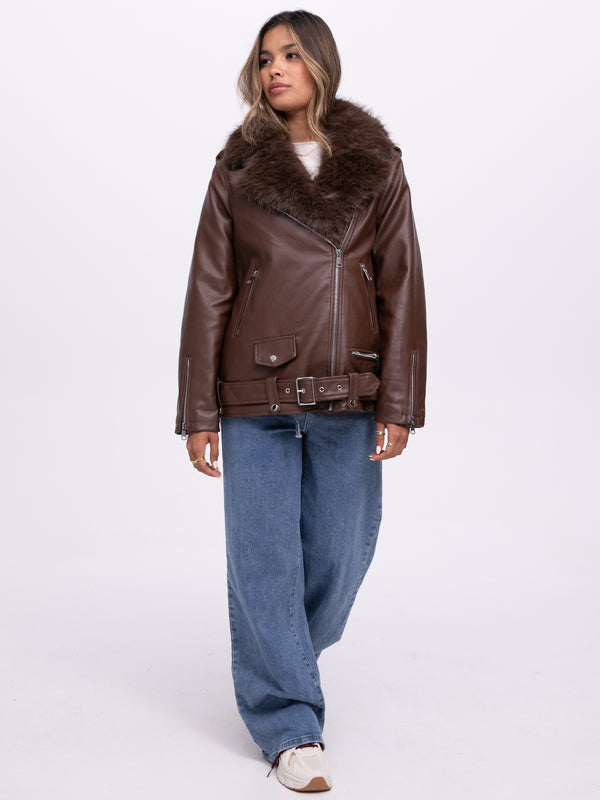 Lederimitat-Jacke "Lazy" in Braun