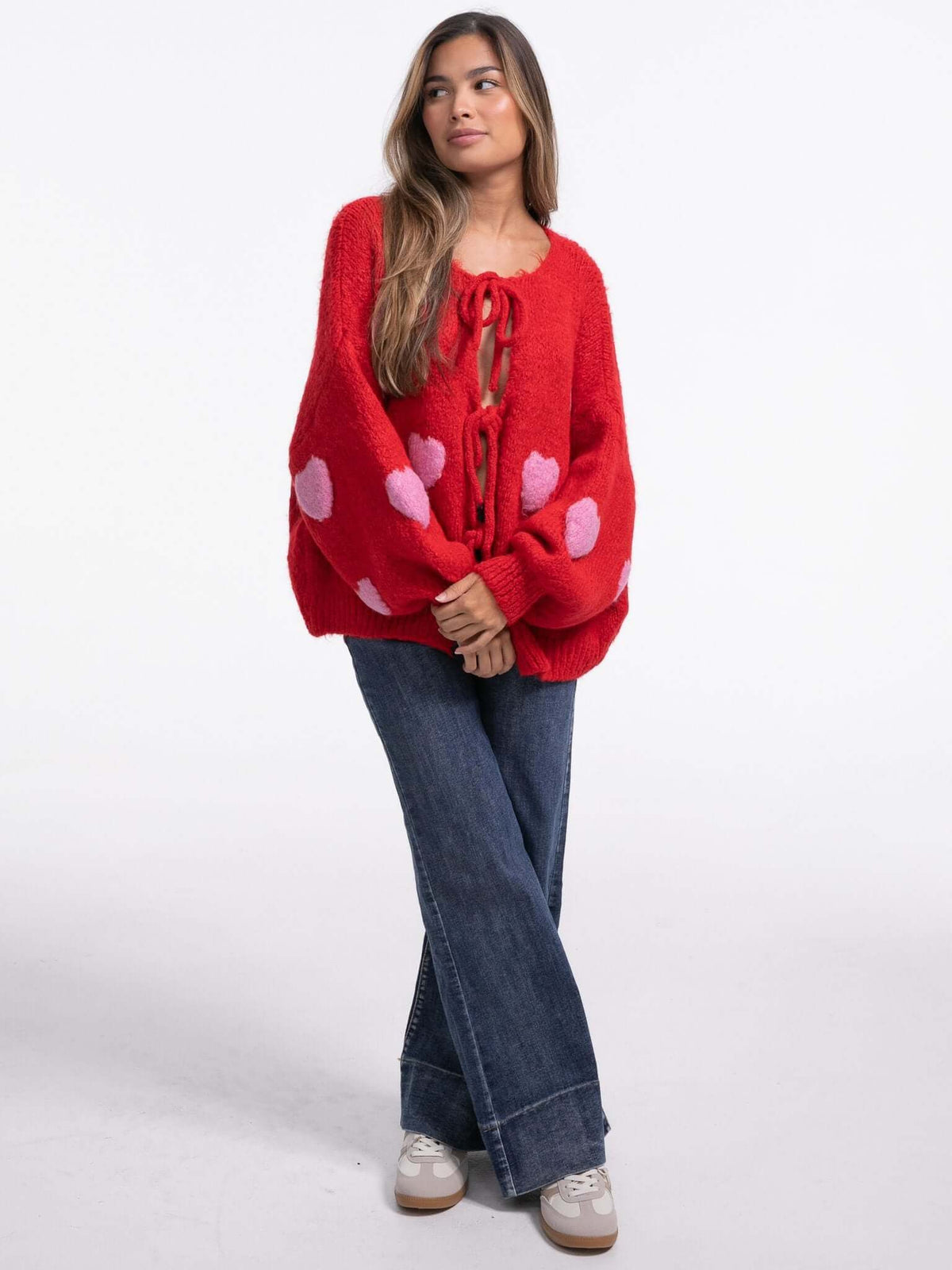 Bow-Cardigan "LoVe" in Rot/Pink