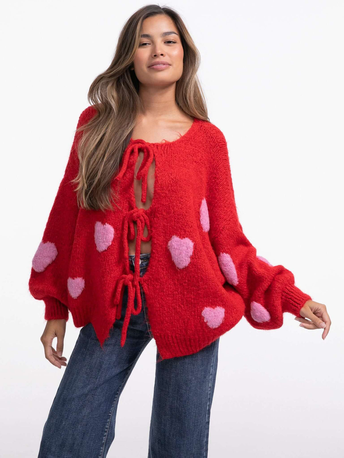 Bow-Cardigan "LoVe" in Rot/Pink