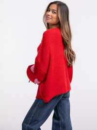 Bow-Cardigan "LoVe" in Rot/Pink