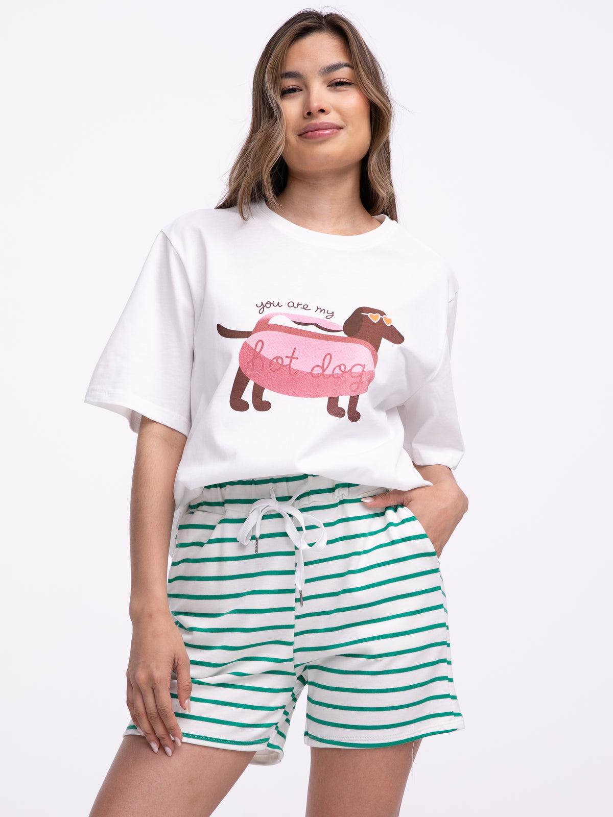 T-Shirt "Hot Dog" in Weiß