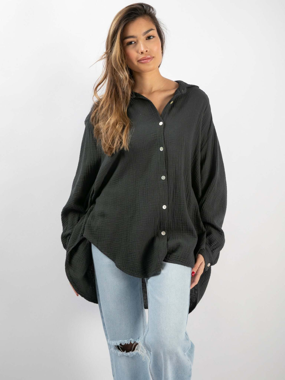 Musselin-Bluse "Wanda" in Dusty Black