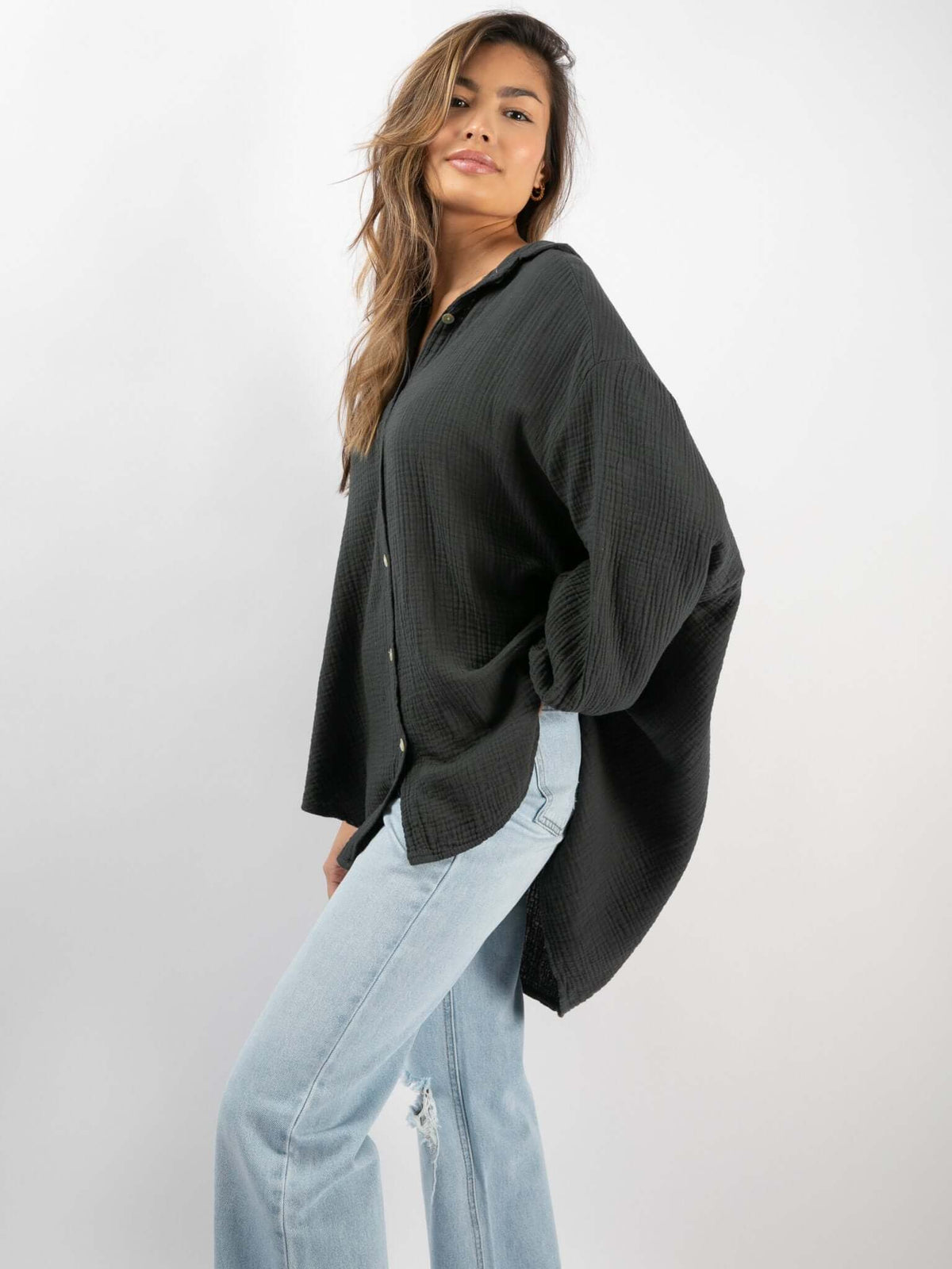 Musselin-Bluse "Wanda" in Dusty Black