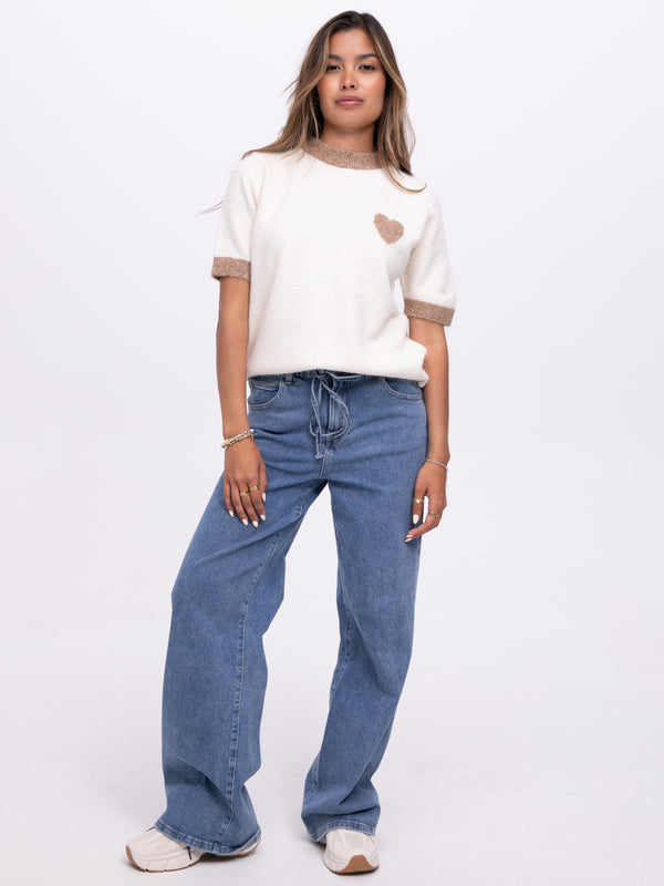Kurzarm Pullover "Leyla" in Creme
