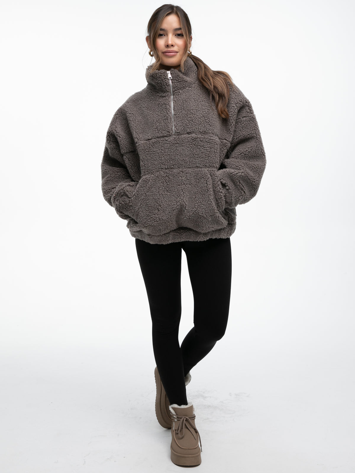 Teddypullover "Katty" in Grau