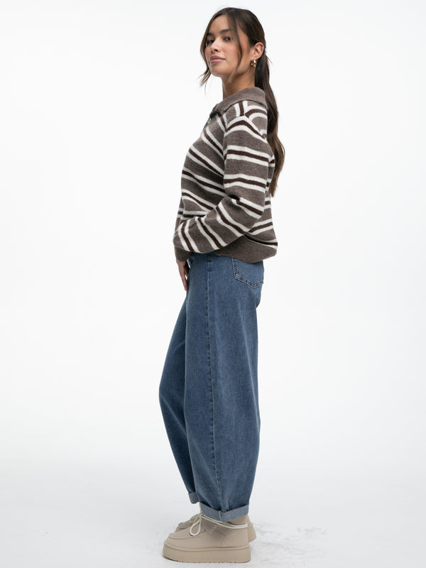 Polo-Strickpullover "Margot" in Braun