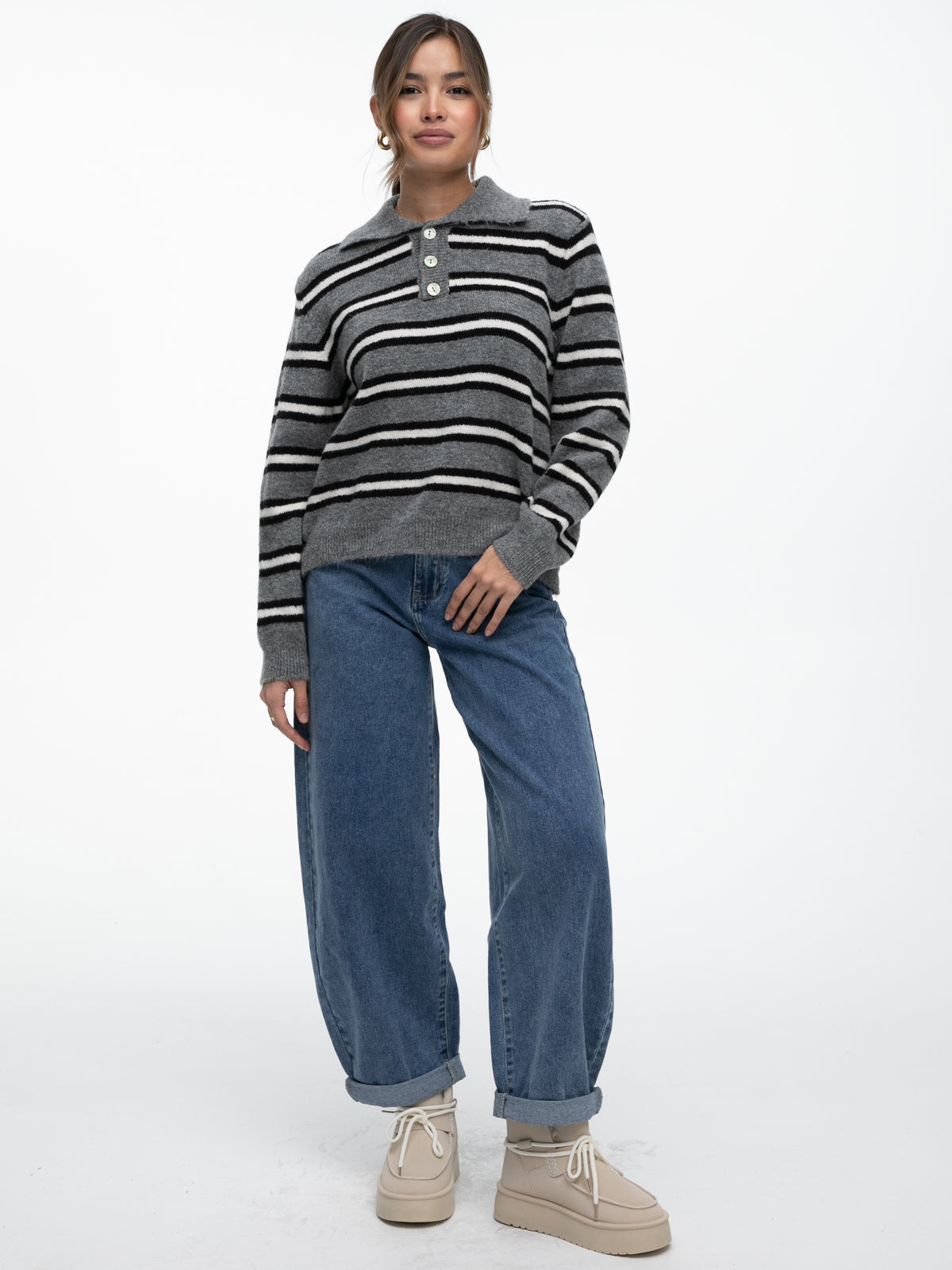 Polo-Strickpullover "Margot" in Grau