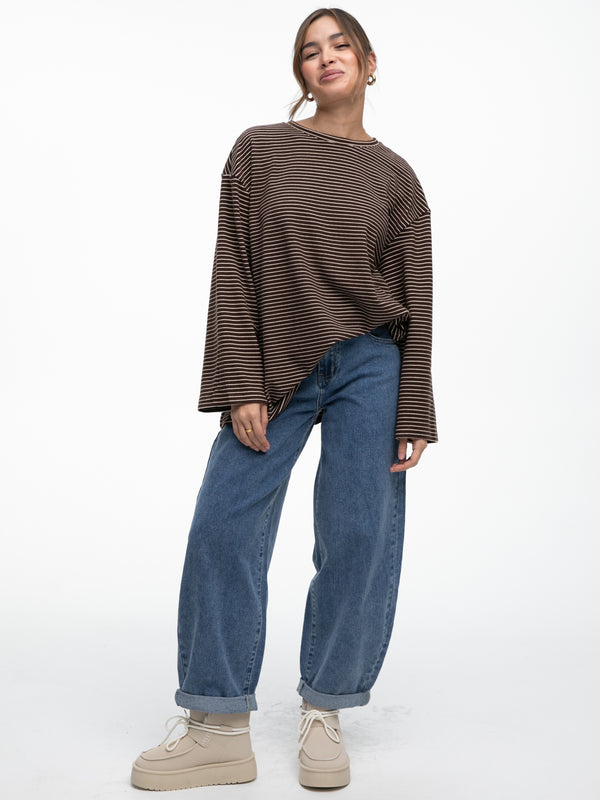 Samt Langarm-Shirt "Mara" in Braun