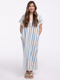 Kleid Beige/Blau gestreift
