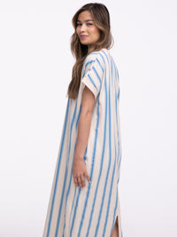 Kleid Beige/Blau gestreift