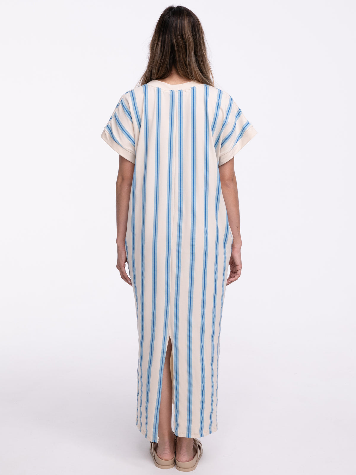 Kleid Beige/Blau gestreift