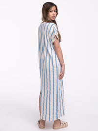 Kleid Beige/Blau gestreift