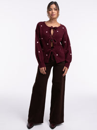Bow-Cardigan "Hearts" in Burgundy