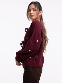 Bow-Cardigan "Hearts" in Burgundy
