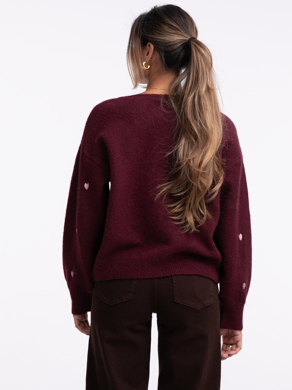 Bow-Cardigan "Hearts" in Burgundy