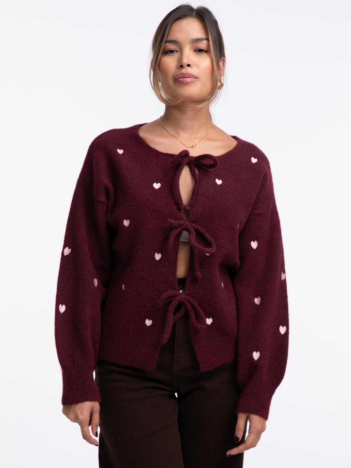 Bow-Cardigan "Hearts" in Burgundy