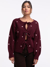 Bow-Cardigan "Hearts" in Burgundy