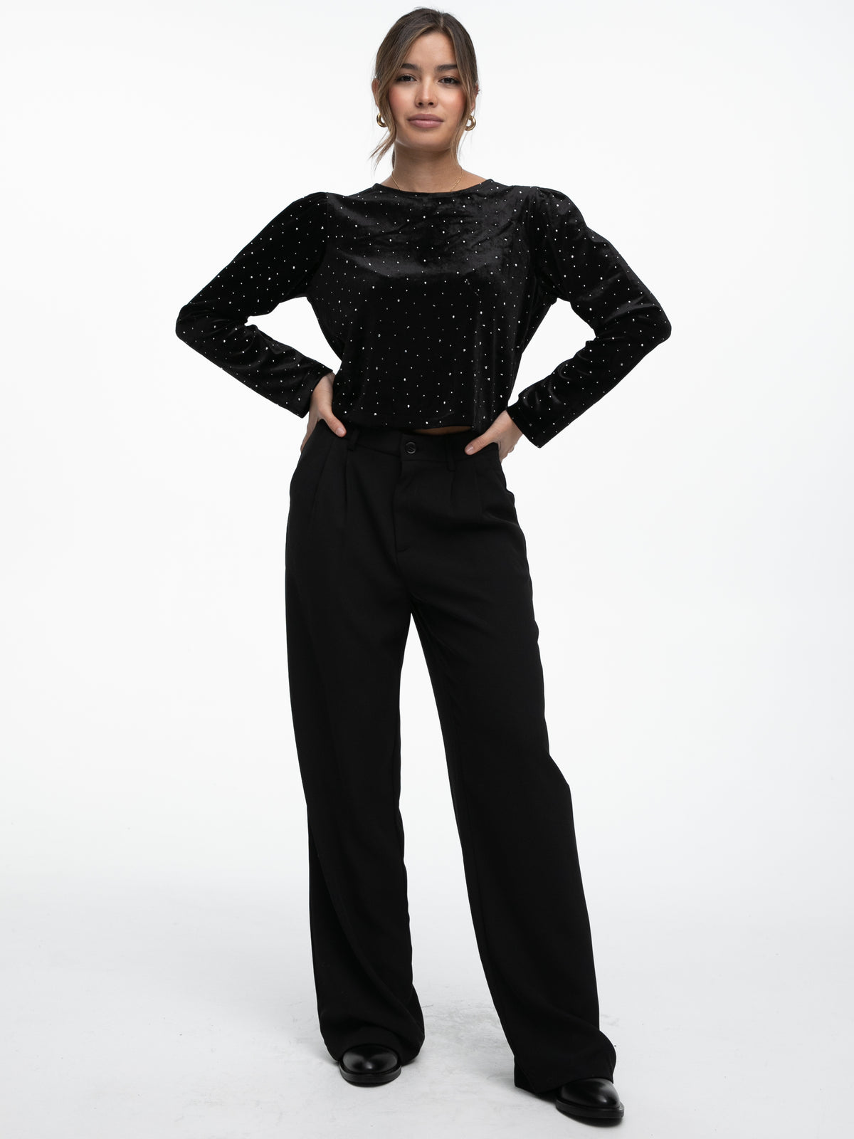 Samtoberteil "Shine" in Schwarz