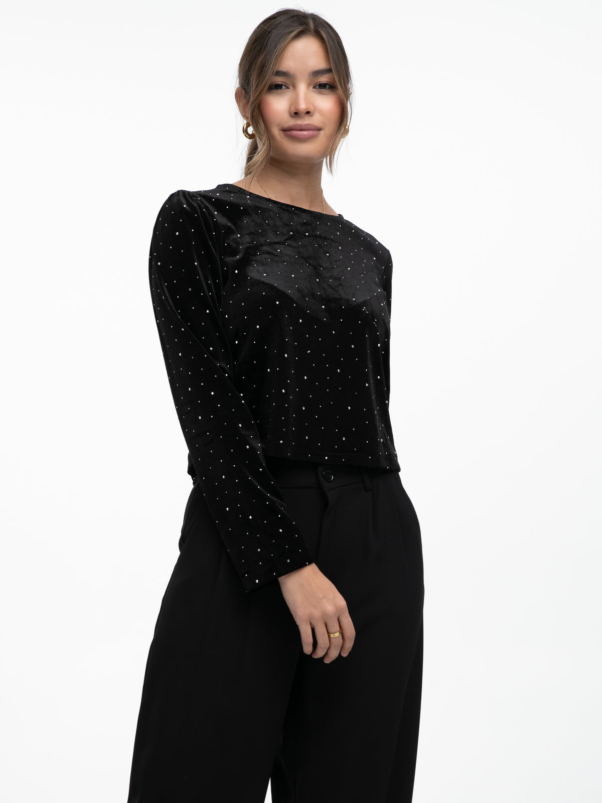 Samtoberteil "Shine" in Schwarz