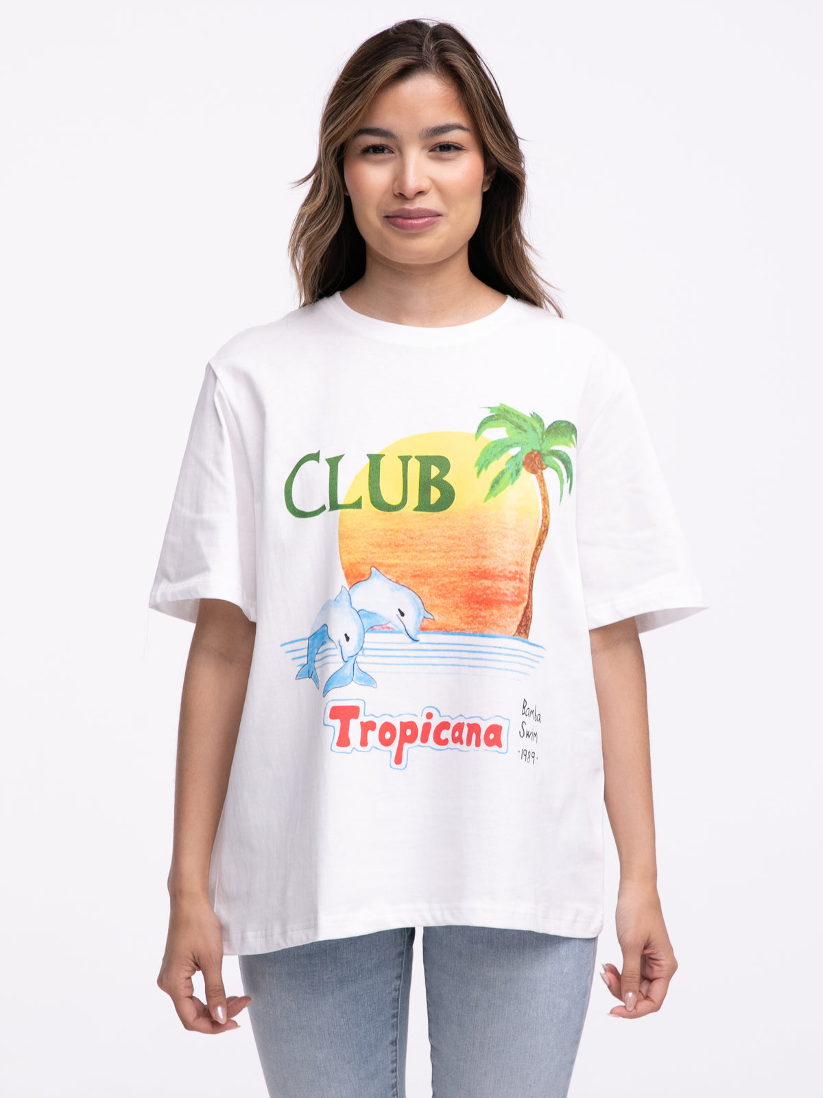 T-Shirt "Club Tropicana" in Weiß