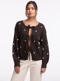 Bow-Cardigan "Hearts" in Hazelnut