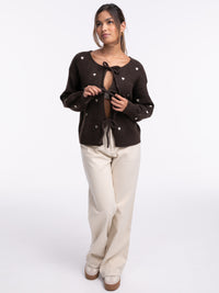 Bow-Cardigan "Hearts" in Hazelnut