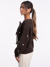 Bow-Cardigan "Hearts" in Hazelnut