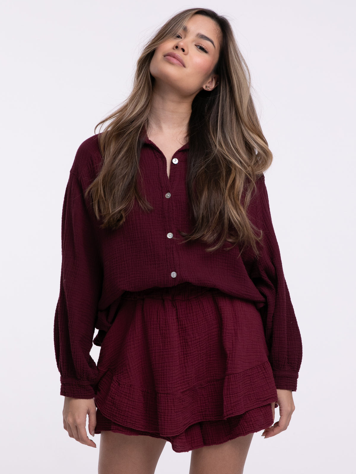 Musselin-Bluse "Wanda" in Burgundy