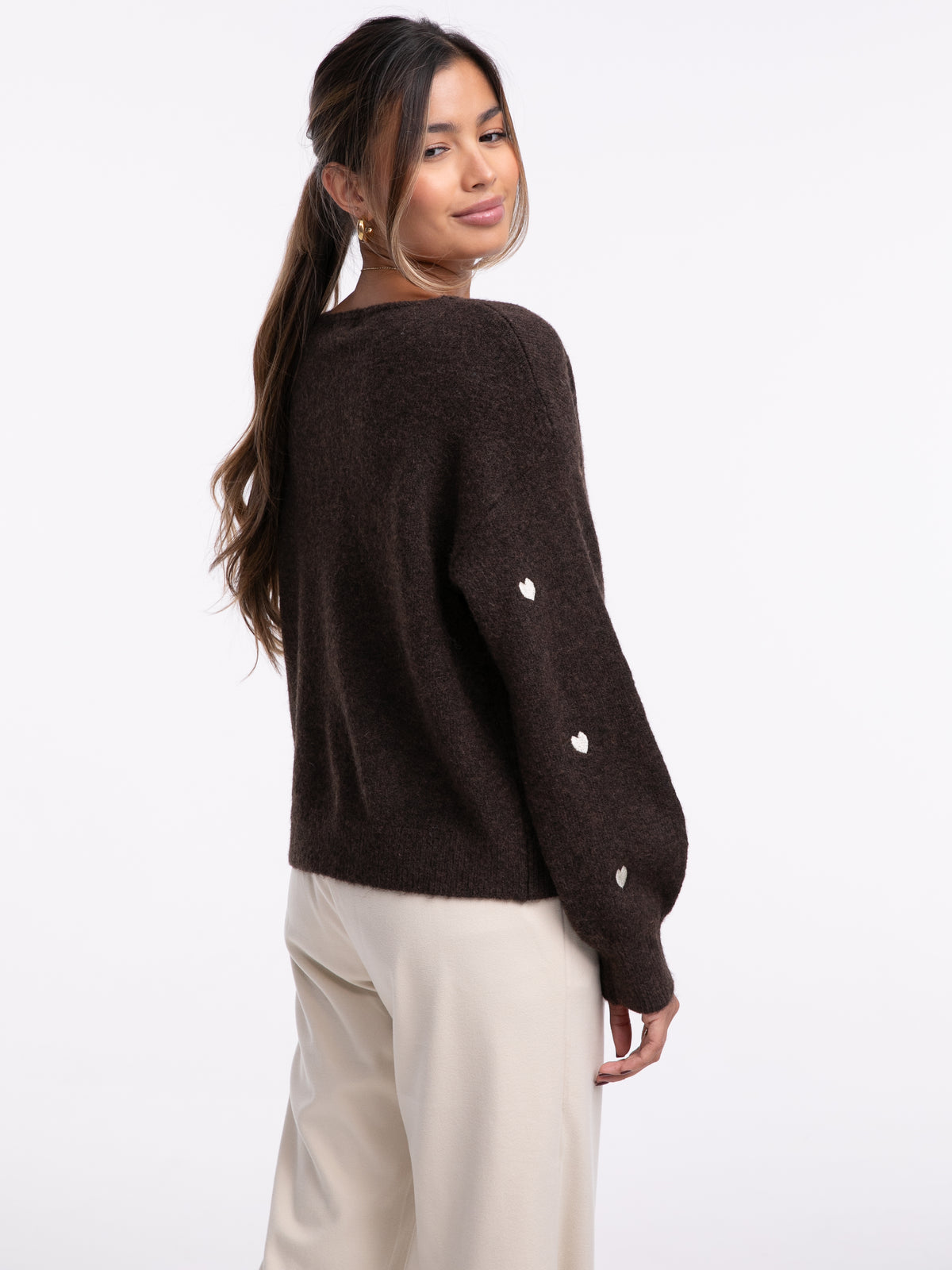 Bow-Cardigan "Hearts" in Hazelnut