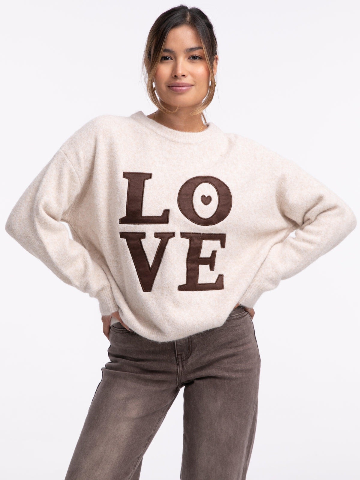 Pullover "LOVE" Beige/Braun