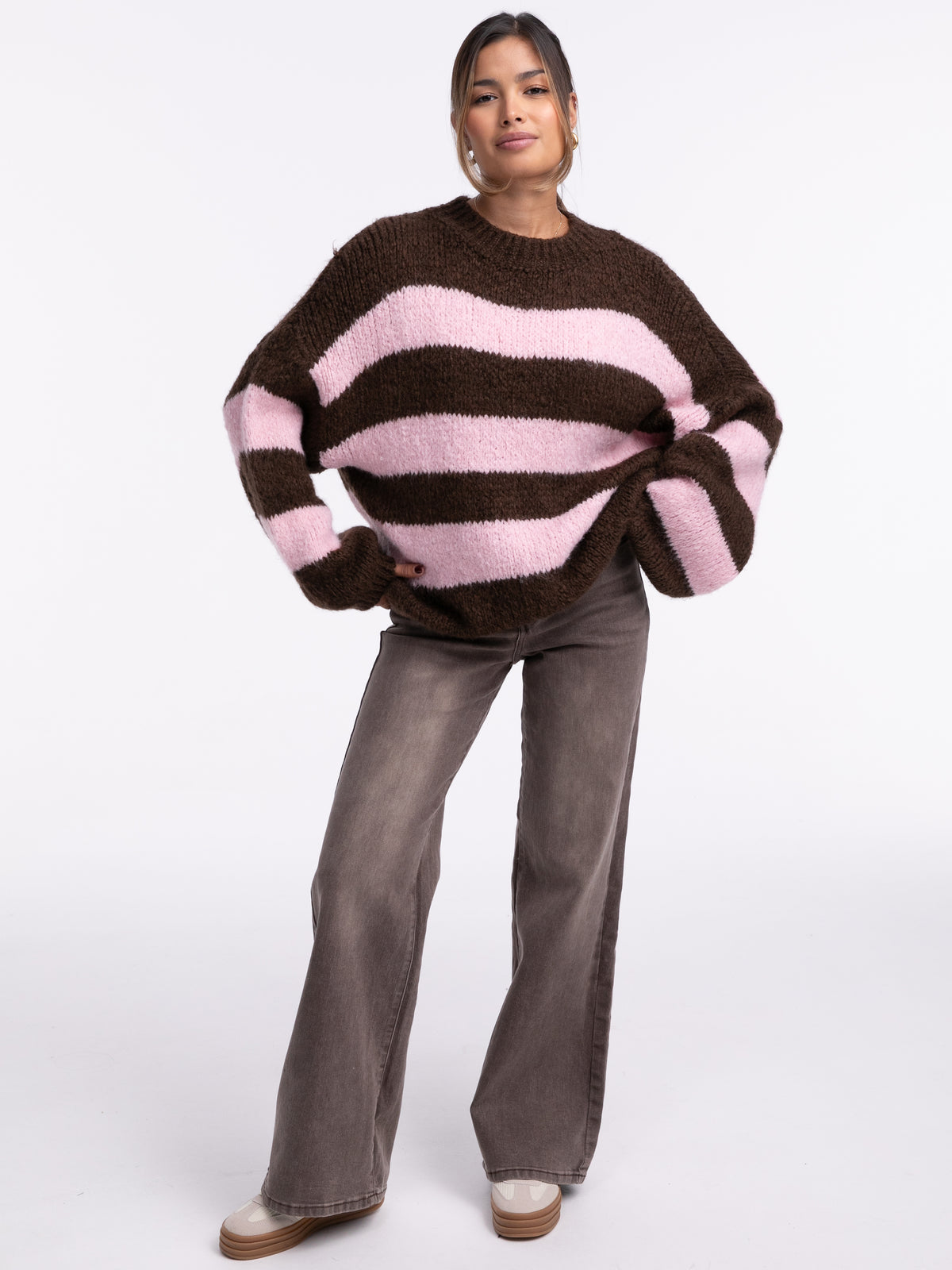 Pullover "Tara" in Taupe Braun/Rosa