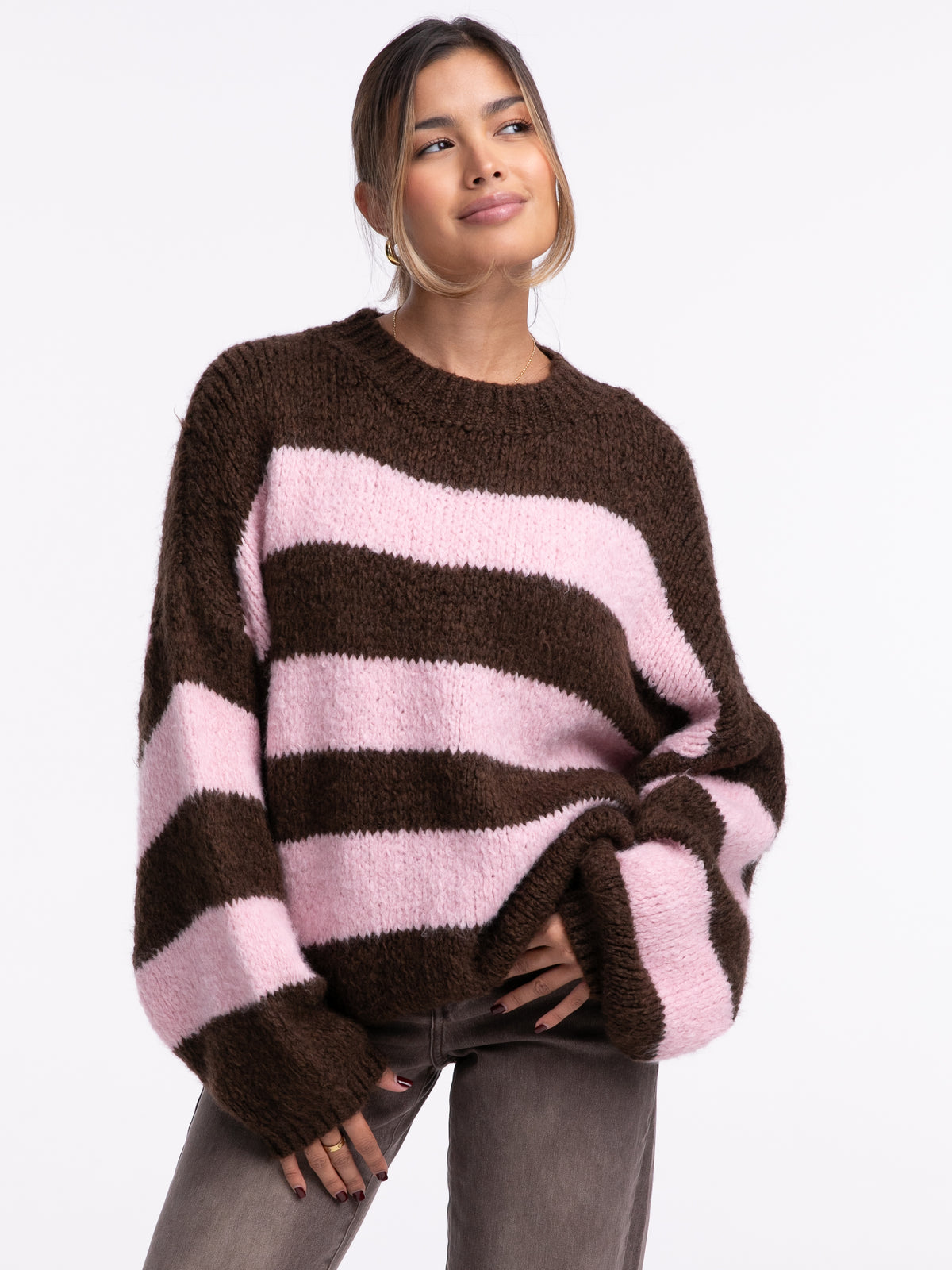 Pullover "Tara" in Taupe Braun/Rosa