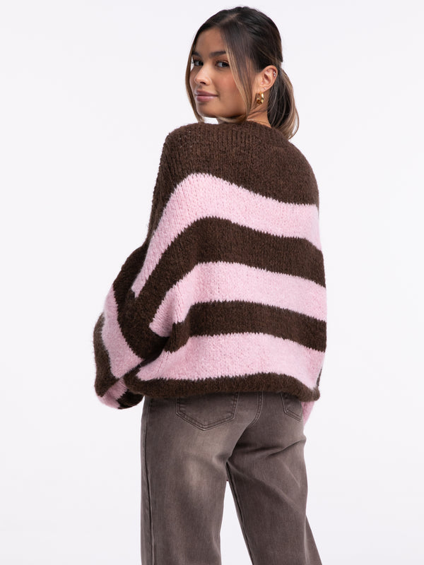 Pullover "Tara" in Taupe Braun/Rosa