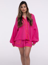 Musselin-Bluse "Stitches" in Pink/Orange